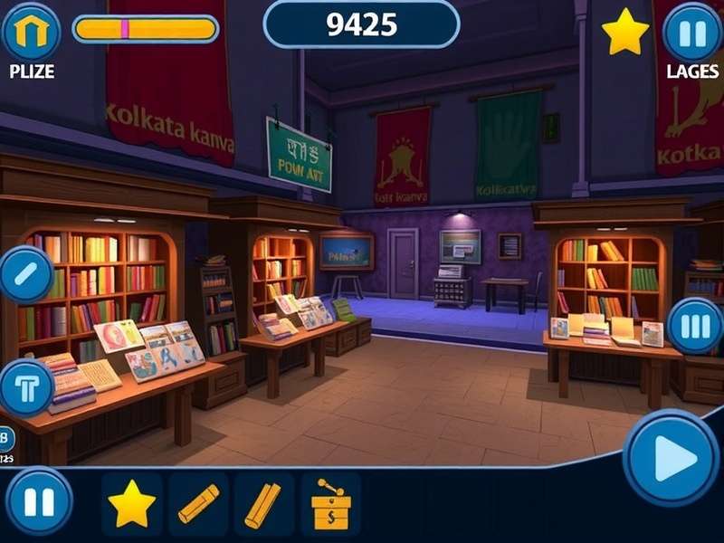 Kolkata Kanvas Gameplay Screenshot showing College Street Zone with book stalls and puzzle elements